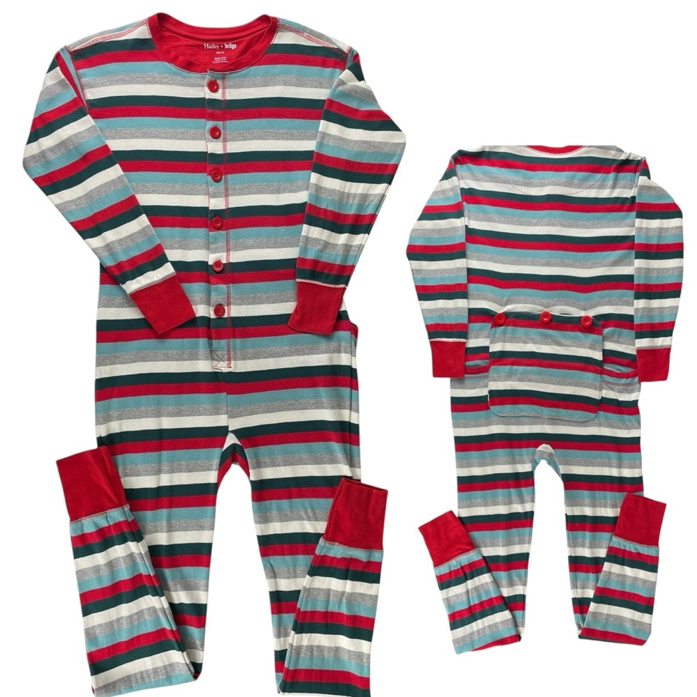 Hatley Indigo Adult Holiday Christmas Stripe Onesie Pajamas Bum Flap Size XS